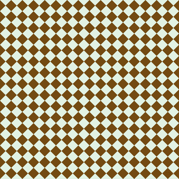 45/135 degree angle diagonal checkered chequered squares checker pattern checkers background, 27 pixel square size, , Raw Umber and Frosted Mint checkers chequered checkered squares seamless tileable