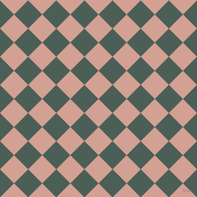 45/135 degree angle diagonal checkered chequered squares checker pattern checkers background, 69 pixel square size, Rose and Viridian Green checkers chequered checkered squares seamless tileable