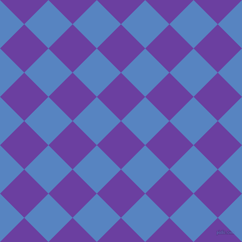 45/135 degree angle diagonal checkered chequered squares checker pattern checkers background, 68 pixel square size, , Royal Purple and Havelock Blue checkers chequered checkered squares seamless tileable
