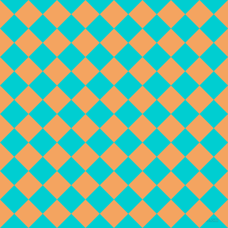 45/135 degree angle diagonal checkered chequered squares checker pattern checkers background, 41 pixel squares size, , Sandy Brown and Dark Turquoise checkers chequered checkered squares seamless tileable