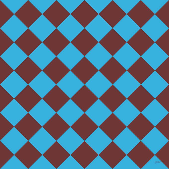 45/135 degree angle diagonal checkered chequered squares checker pattern checkers background, 80 pixel square size, , Sanguine Brown and Summer Sky checkers chequered checkered squares seamless tileable