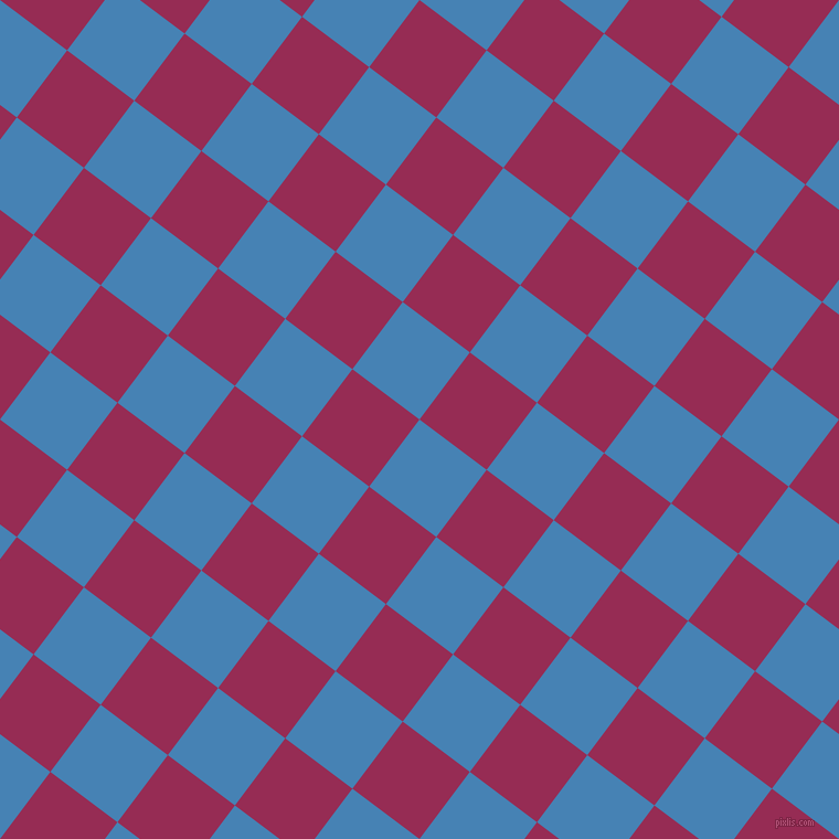53/143 degree angle diagonal checkered chequered squares checker pattern checkers background, 76 pixel squares size, , Steel Blue and Lipstick checkers chequered checkered squares seamless tileable
