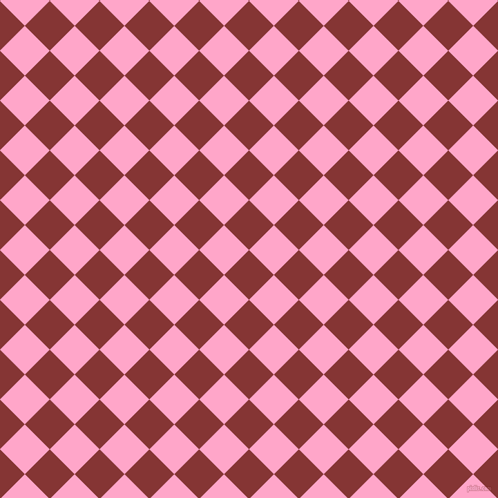 45/135 degree angle diagonal checkered chequered squares checker pattern checkers background, 51 pixel squares size, , Tall Poppy and Carnation Pink checkers chequered checkered squares seamless tileable