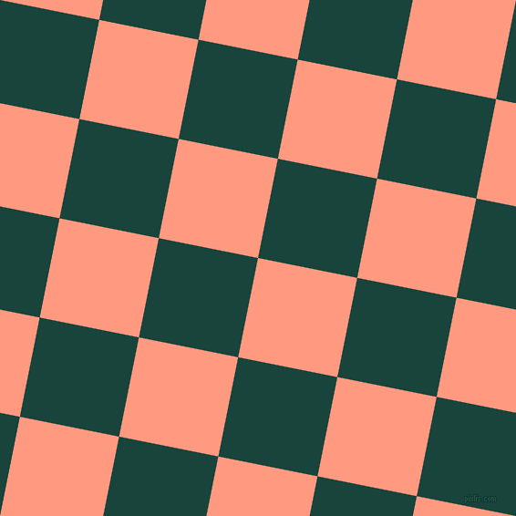 79/169 degree angle diagonal checkered chequered squares checker pattern checkers background, 111 pixel squares size, , Vivid Tangerine and Deep Teal checkers chequered checkered squares seamless tileable