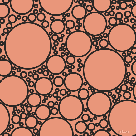 bubbles, circles, sponge, big, medium, small, 5 pixel line width, Bokara Grey and Dark Salmon circles bubbles sponge soap seamless tileable