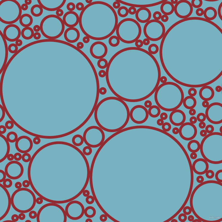 bubbles, circles, sponge, big, medium, small, 9 pixel line width, Bright Red and Glacier circles bubbles sponge soap seamless tileable