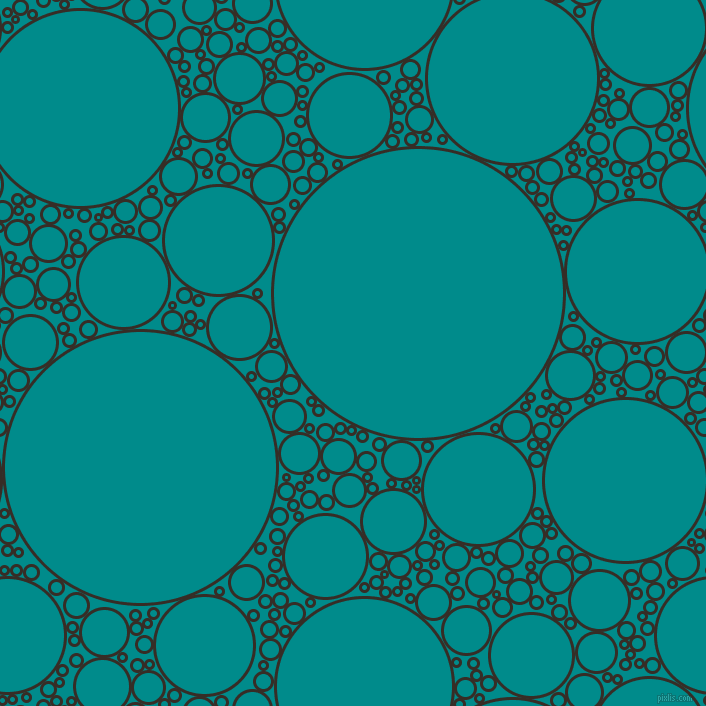 bubbles, circles, sponge, big, medium, small, 3 pixel line width, Coffee Bean and Dark Cyan circles bubbles sponge soap seamless tileable