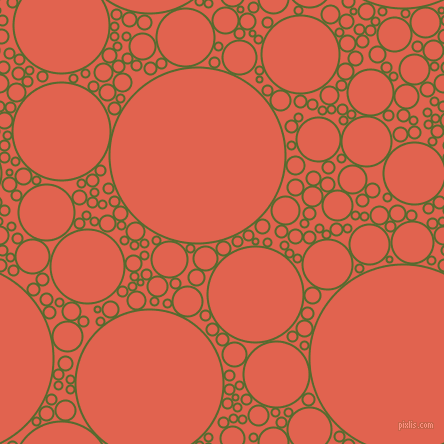 bubbles, circles, sponge, big, medium, small, 2 pixel line width, Dark Olive Green and Flamingo circles bubbles sponge soap seamless tileable