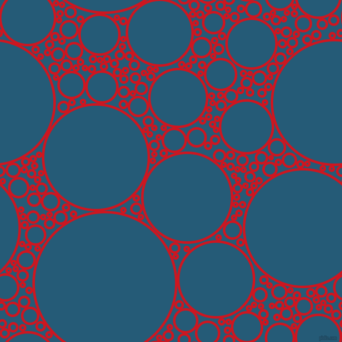 bubbles, circles, sponge, big, medium, small, 5 pixel line width, Fire Engine Red and Orient circles bubbles sponge soap seamless tileable