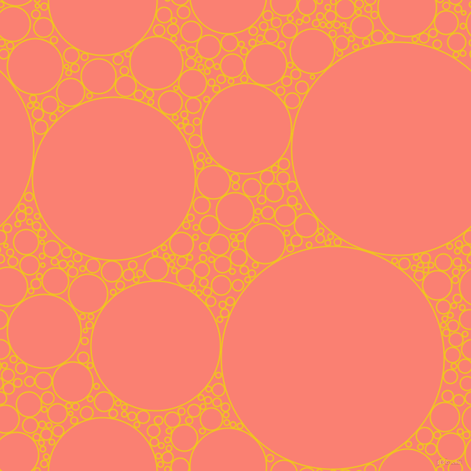bubbles, circles, sponge, big, medium, small, 2 pixel line width, Moon Yellow and Salmon circles bubbles sponge soap seamless tileable