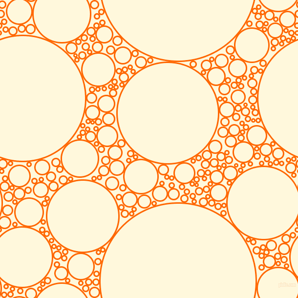 bubbles, circles, sponge, big, medium, small, 3 pixel line width, Safety Orange and Corn Silk circles bubbles sponge soap seamless tileable