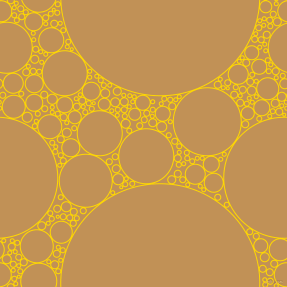 bubbles, circles, sponge, big, medium, small, 2 pixel line width, School Bus Yellow and Twine circles bubbles sponge soap seamless tileable