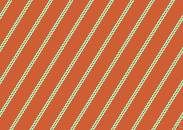 58 degree angles dual striped line, 6 pixel line width, 2 and 59 pixels line spacing, Celadon and Chilean Fire dual two line striped seamless tileable