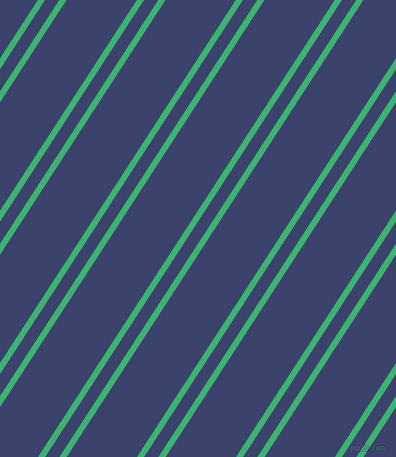 57 degree angles dual stripe lines, 6 pixel lines width, 12 and 59 pixels line spacing, Medium Sea Green and Port Gore dual two line striped seamless tileable