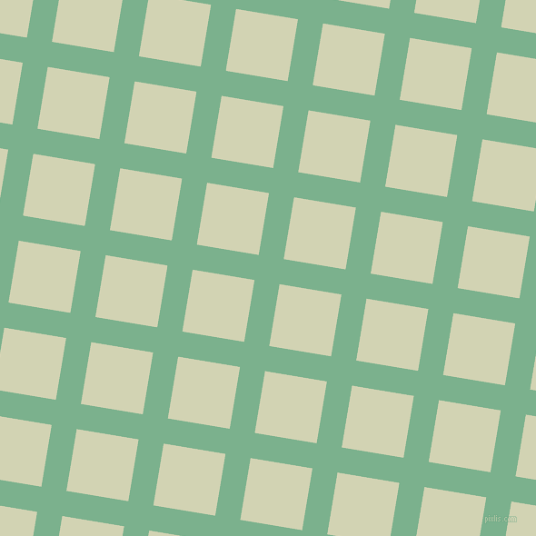 81/171 degree angle diagonal checkered chequered lines, 28 pixel line width, 69 pixel square size, Bay Leaf and Orinoco plaid checkered seamless tileable