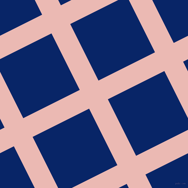 27/117 degree angle diagonal checkered chequered lines, 70 pixel line width, 211 pixel square size, Beauty Bush and Sapphire plaid checkered seamless tileable