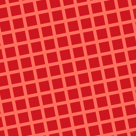 11/101 degree angle diagonal checkered chequered lines, 11 pixel line width, 34 pixel square size, Bittersweet and Fire Engine Red plaid checkered seamless tileable