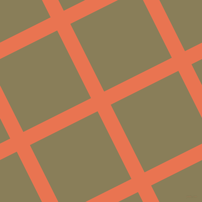 27/117 degree angle diagonal checkered chequered lines, 49 pixel lines width, 252 pixel square size, Burnt Sienna and Clay Creek plaid checkered seamless tileable