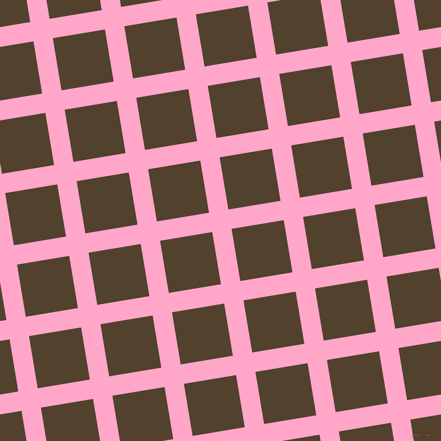9/99 degree angle diagonal checkered chequered lines, 39 pixel line width, 105 pixel square size, Carnation Pink and Deep Bronze plaid checkered seamless tileable
