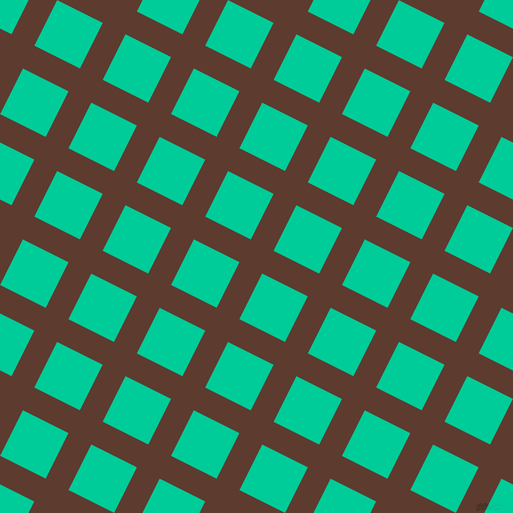 63/153 degree angle diagonal checkered chequered lines, 37 pixel line width, 74 pixel square size, Cioccolato and Caribbean Green plaid checkered seamless tileable