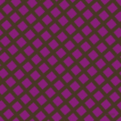 41/131 degree angle diagonal checkered chequered lines, 13 pixel line width, 27 pixel square size, Clinker and Dark Purple plaid checkered seamless tileable