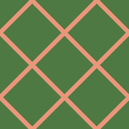45/135 degree angle diagonal checkered chequered lines, 18 pixel line width, 167 pixel square size, Dark Salmon and Fern Green plaid checkered seamless tileable