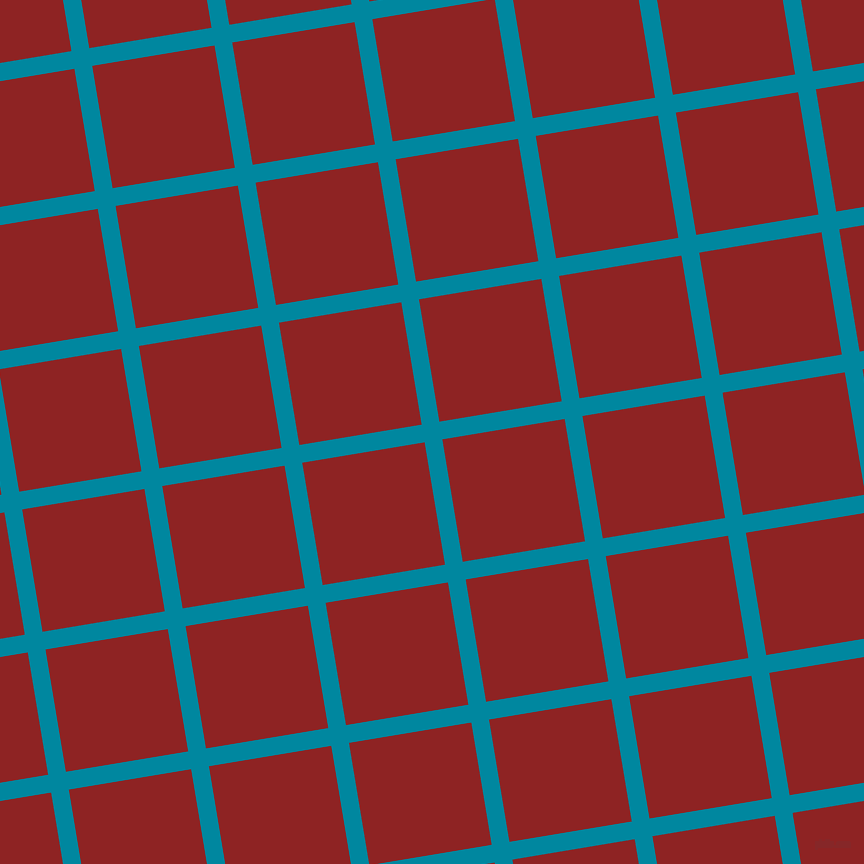 9/99 degree angle diagonal checkered chequered lines, 18 pixel lines width, 124 pixel square size, Eastern Blue and Mandarian Orange plaid checkered seamless tileable