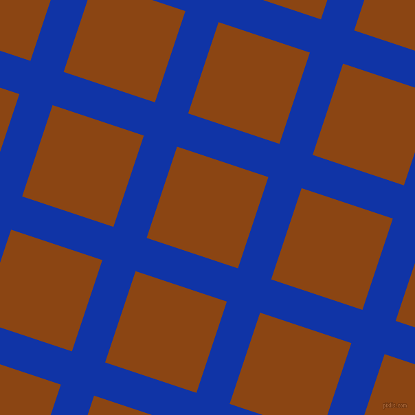 72/162 degree angle diagonal checkered chequered lines, 51 pixel lines width, 140 pixel square size, Egyptian Blue and Saddle Brown plaid checkered seamless tileable