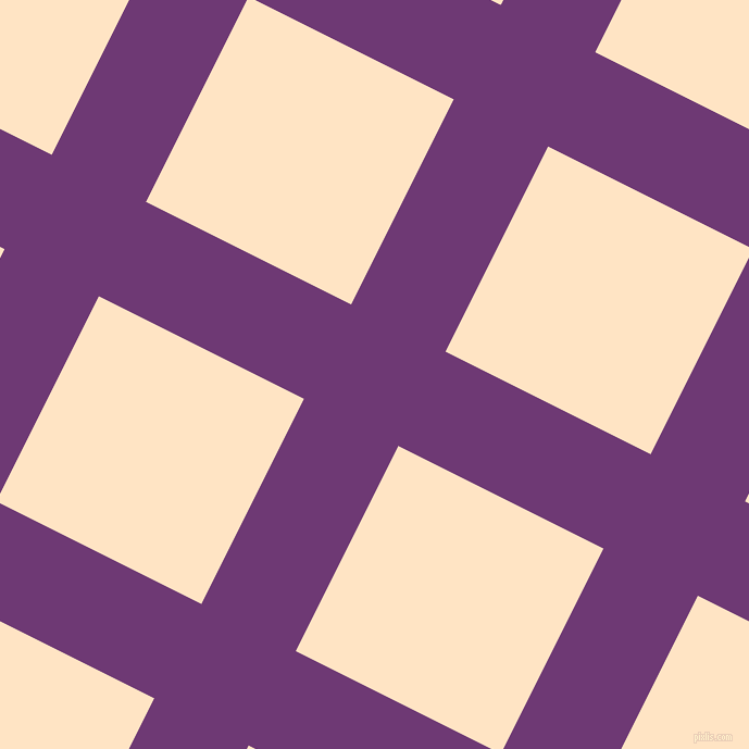 63/153 degree angle diagonal checkered chequered lines, 97 pixel line width, 211 pixel square size, Eminence and Bisque plaid checkered seamless tileable