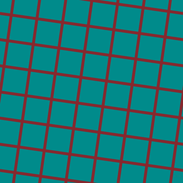 82/172 degree angle diagonal checkered chequered lines, 10 pixel line width, 81 pixel square size, Flame Red and Dark Cyan plaid checkered seamless tileable