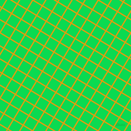 59/149 degree angle diagonal checkered chequered lines, 4 pixel lines width, 32 pixel square size, Gamboge and Malachite plaid checkered seamless tileable