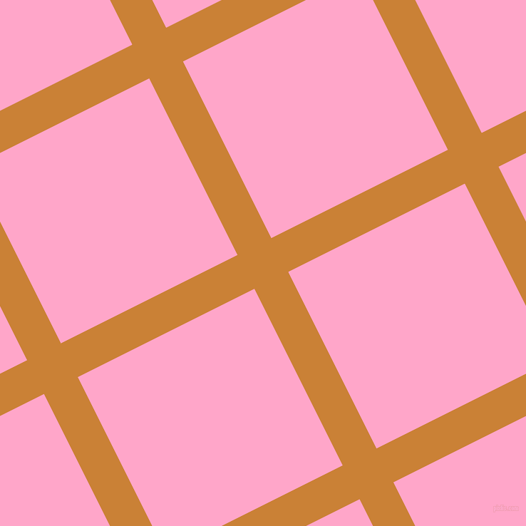 27/117 degree angle diagonal checkered chequered lines, 53 pixel lines width, 277 pixel square size, Golden Bell and Carnation Pink plaid checkered seamless tileable