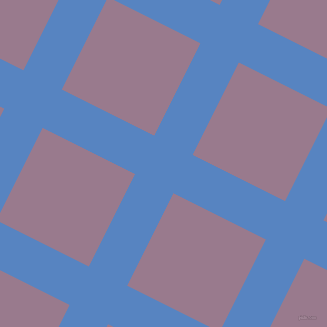 63/153 degree angle diagonal checkered chequered lines, 86 pixel lines width, 207 pixel square size, Havelock Blue and Mountbatten Pink plaid checkered seamless tileable