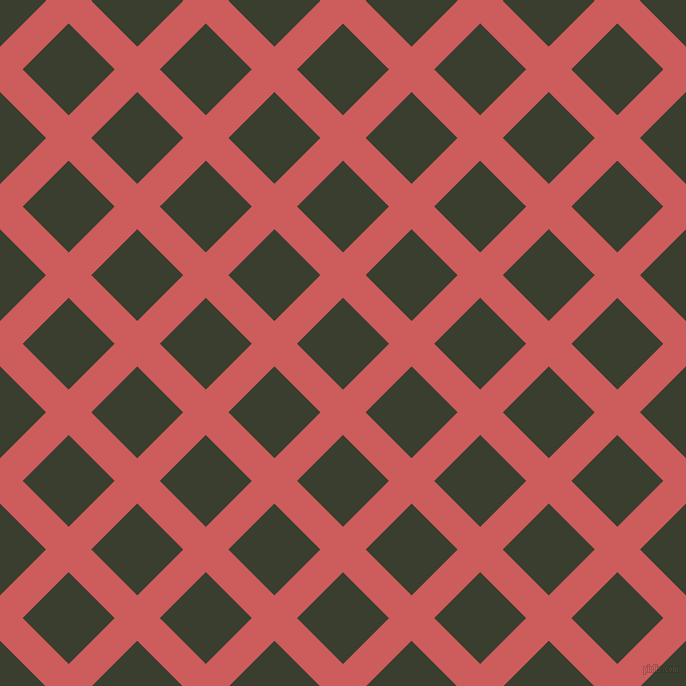 45/135 degree angle diagonal checkered chequered lines, 32 pixel lines width, 65 pixel square size, Indian Red and Log Cabin plaid checkered seamless tileable