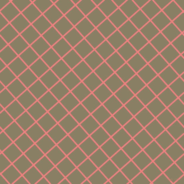 42/132 degree angle diagonal checkered chequered lines, 5 pixel lines width, 47 pixel square size, Light Coral and Olive Haze plaid checkered seamless tileable