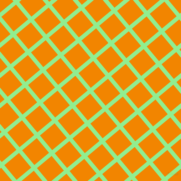 40/130 degree angle diagonal checkered chequered lines, 13 pixel line width, 61 pixel square size, Light Green and Tangerine plaid checkered seamless tileable