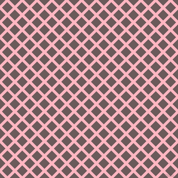 45/135 degree angle diagonal checkered chequered lines, 9 pixel line width, 25 pixel square size, Light Pink and Zambezi plaid checkered seamless tileable