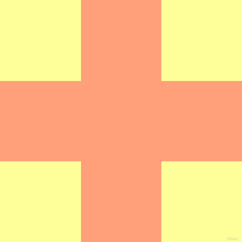 checkered chequered horizontal vertical lines, 260 pixel line width, 523 pixel square size, Light Salmon and Canary plaid checkered seamless tileable