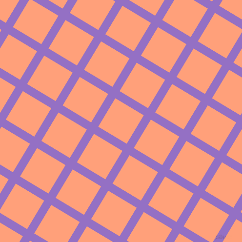 59/149 degree angle diagonal checkered chequered lines, 17 pixel line width, 68 pixel square size, Lilac Bush and Light Salmon plaid checkered seamless tileable