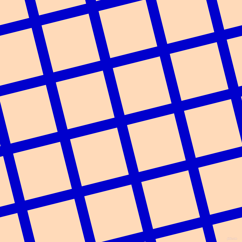14/104 degree angle diagonal checkered chequered lines, 36 pixel line width, 170 pixel square size, Medium Blue and Peach Puff plaid checkered seamless tileable