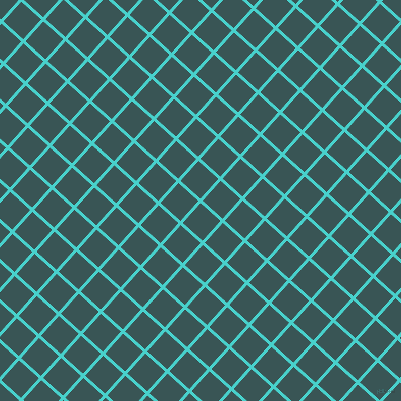 48/138 degree angle diagonal checkered chequered lines, 6 pixel lines width, 53 pixel square size, Medium Turquoise and Oracle plaid checkered seamless tileable