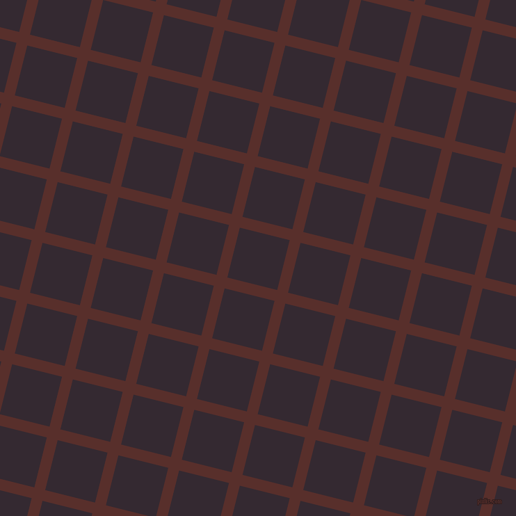 76/166 degree angle diagonal checkered chequered lines, 16 pixel lines width, 74 pixel square size, Moccaccino and Melanzane plaid checkered seamless tileable
