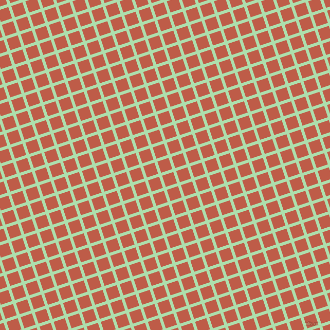 18/108 degree angle diagonal checkered chequered lines, 6 pixel line width, 23 pixel square size, Moss Green and Flame Pea plaid checkered seamless tileable