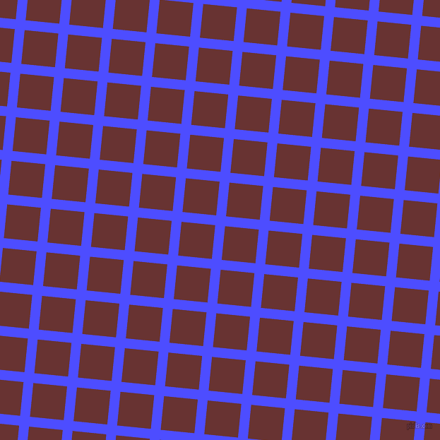 84/174 degree angle diagonal checkered chequered lines, 14 pixel lines width, 48 pixel square size, Neon Blue and Persian Plum plaid checkered seamless tileable