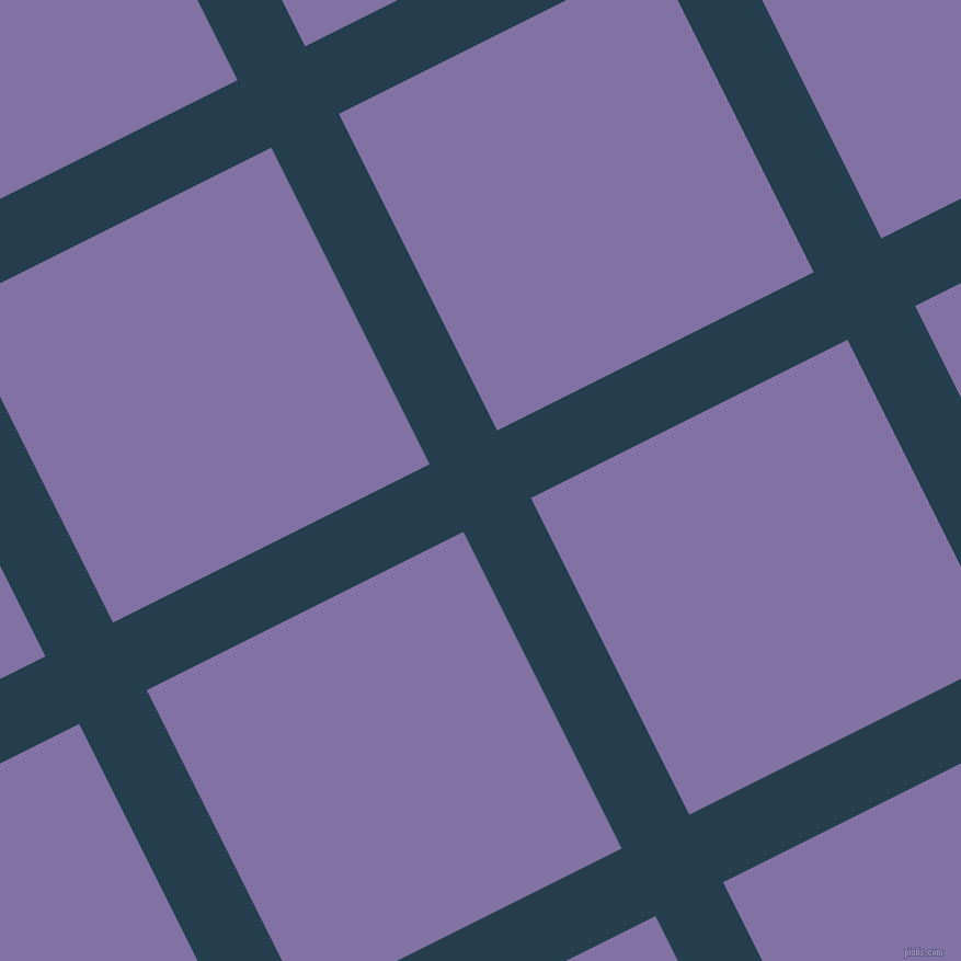 27/117 degree angle diagonal checkered chequered lines, 69 pixel line width, 323 pixel square size, Nile Blue and Deluge plaid checkered seamless tileable