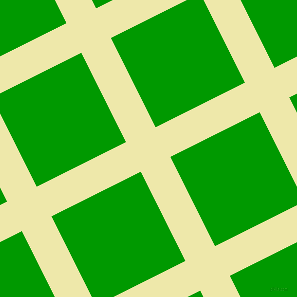 27/117 degree angle diagonal checkered chequered lines, 68 pixel line width, 205 pixel square size, Pale Goldenrod and Islamic Green plaid checkered seamless tileable