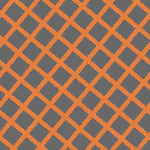 50/140 degree angle diagonal checkered chequered lines, 15 pixel line width, 50 pixel square size, Pizazz and Dim Gray plaid checkered seamless tileable