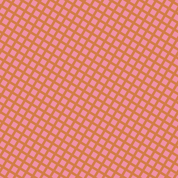 59/149 degree angle diagonal checkered chequered lines, 8 pixel lines width, 17 pixel square size, Raw Sienna and Mauvelous plaid checkered seamless tileable