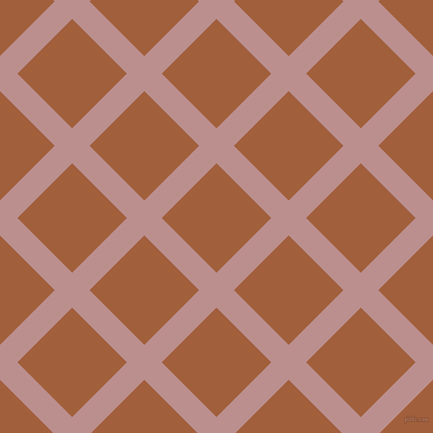 45/135 degree angle diagonal checkered chequered lines, 36 pixel lines width, 113 pixel square size, Rosy Brown and Desert plaid checkered seamless tileable