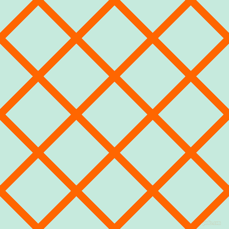 45/135 degree angle diagonal checkered chequered lines, 15 pixel lines width, 92 pixel square size, Safety Orange and Mint Tulip plaid checkered seamless tileable
